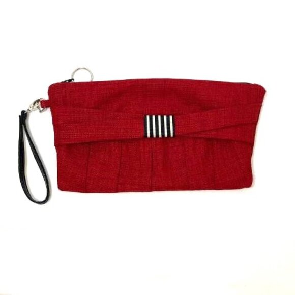 Susan Gail Purse Wristlet Clutch Red Fabric w/ Black & White Detail - Picture 2 of 5